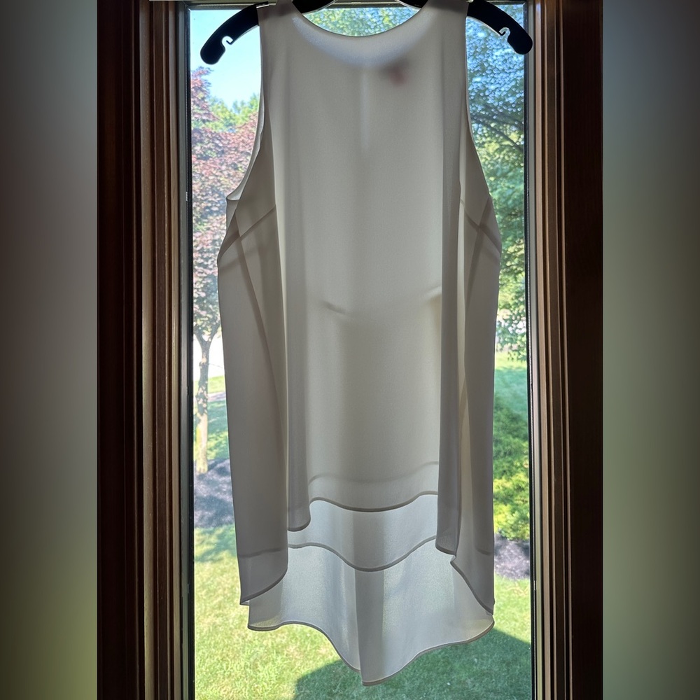 Vince Camuto semi-sheer white camisole top. sleeveless, size small, runs larger.